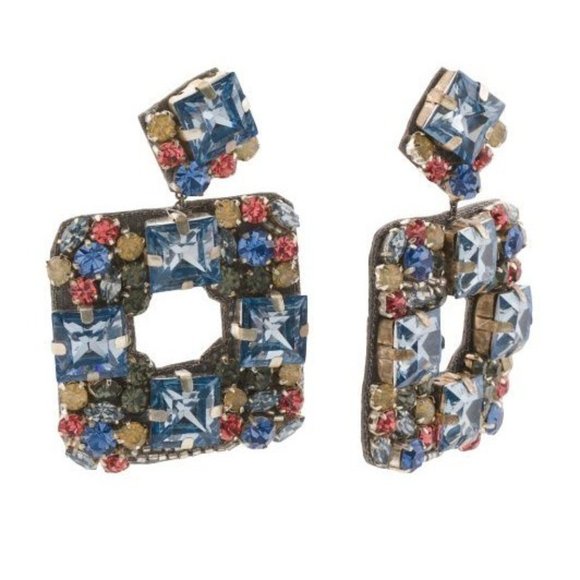 Deepa Gurnani Earrings Chandelier Blue Crytal Beaded Stones Jazlyn Cocktail - Picture 9 of 10